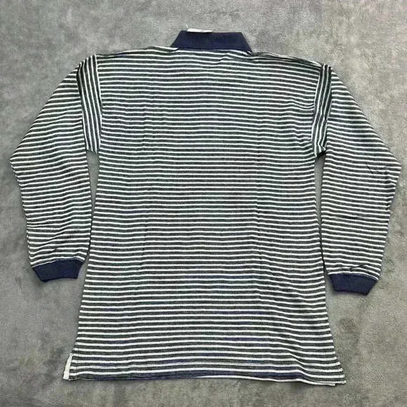Cherokee Shirt Mens Medium Striped Polo Pull On Button Front Long Sleeve Vintage - Picture 8 of 9